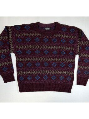 Vintage Reed St James Men XL Abstract Geometric Knit Sweater Purple Made in USA